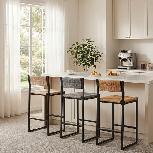 Set woven bar stools with - set,